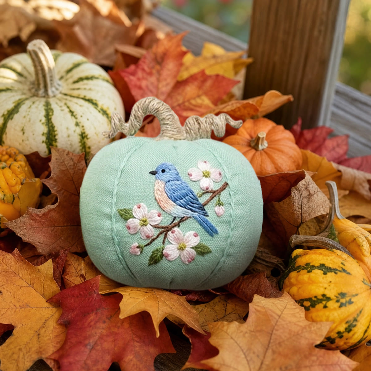 Rubbyoo Halloween Pumpkin Embroidery Kit -  Blooms & Birdsong | Cozy Handmade Sewing Kit | Pastel Colors Women Bag Charm - image 4