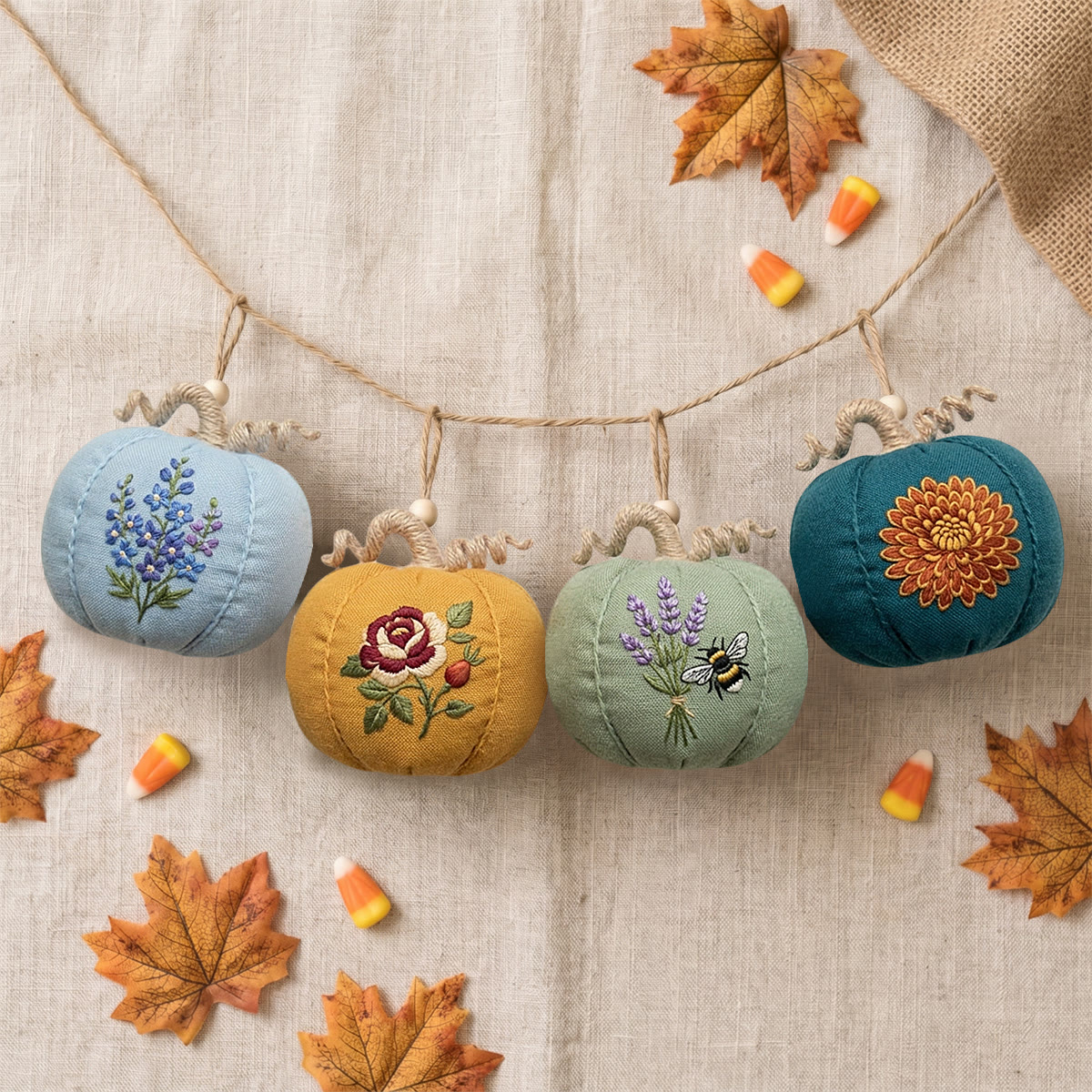 Rubbyoo Halloween Pumpkin Embroidery Kit -  Floral Song | Easy-to-do Hallowmas Style Decor | Elegant Flowers Vibe Gift For Her - 6 inches hoop kit - image 1