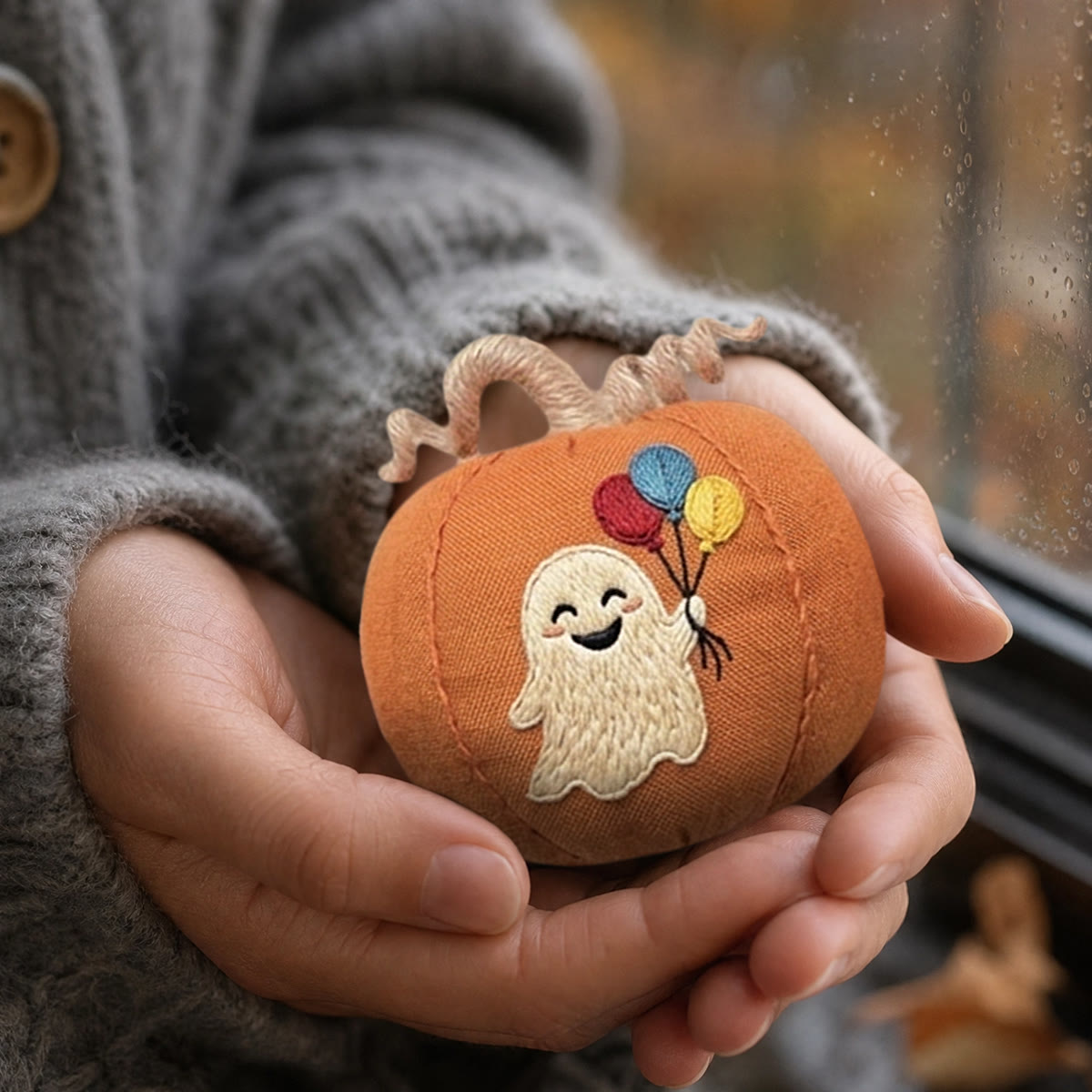 Rubbyoo Halloween Pumpkin Embroidery Kit -  Cute Ghost & Fall Pumpkins | Special Hand-stitiched Pumpkin Banner | Spooky Cute Ghost Ornament - image 4