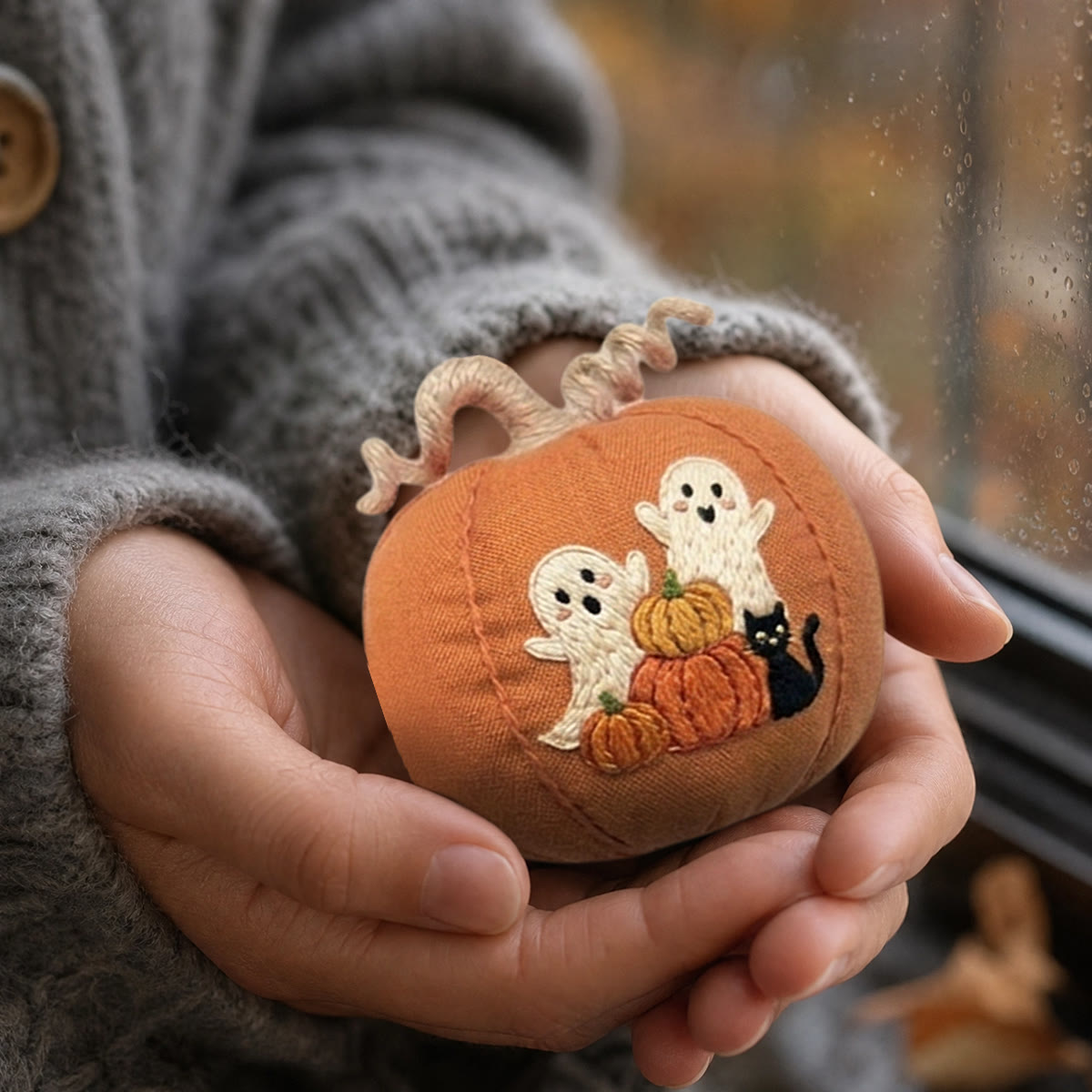 Rubbyoo Halloween Pumpkin Embroidery Kit -  Cute Ghost & Fall Pumpkins | Special Hand-stitiched Pumpkin Banner | Spooky Cute Ghost Ornament - image 3