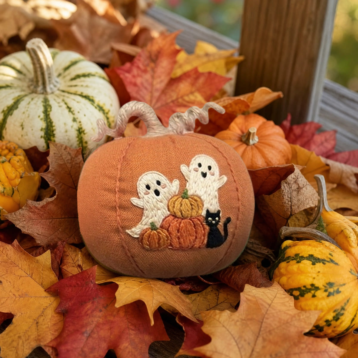 Rubbyoo Halloween Pumpkin Embroidery Kit -  Cute Ghost & Fall Pumpkins | Special Hand-stitiched Pumpkin Banner | Spooky Cute Ghost Ornament - image 7