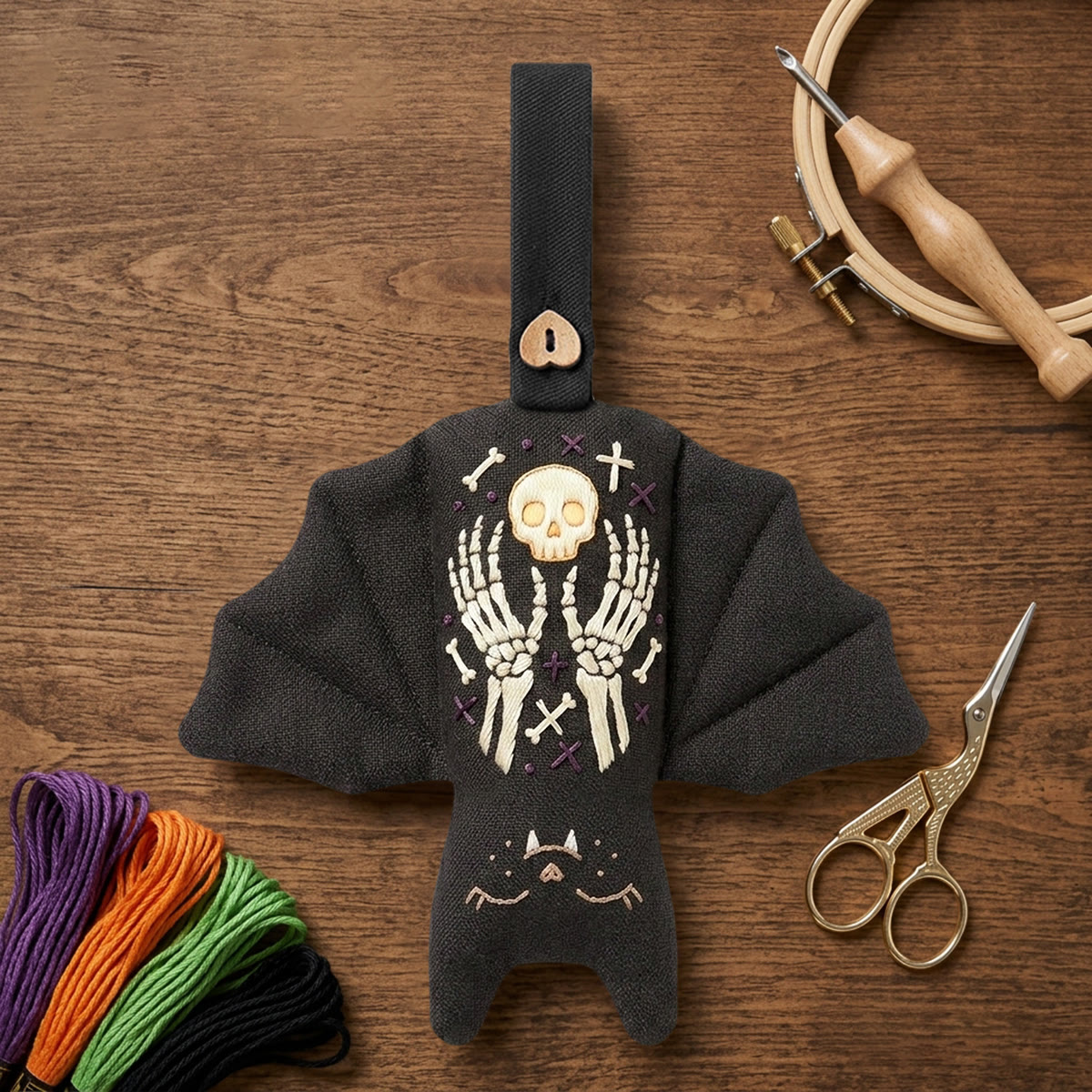 Rubbyoo Bat Embroidery Kit - Skeleton Hands | Spooky Season Gift | Witchy Room Decor - image 2