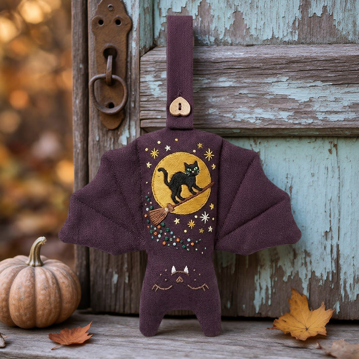 Rubbyoo Bat Embroidery Kit - Black Cat Riding Broom | Halloween Gift | Door Handle Charm - image 3