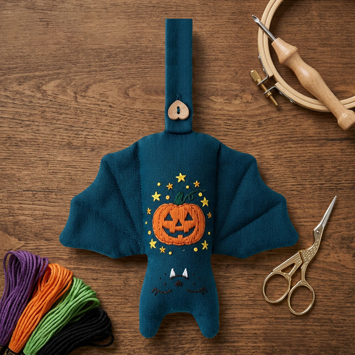 Rubbyoo Bat Embroidery Kit - Jack-o'-Lantern | Spooky Cute Gift | Halloween Tree Ornament - image 2