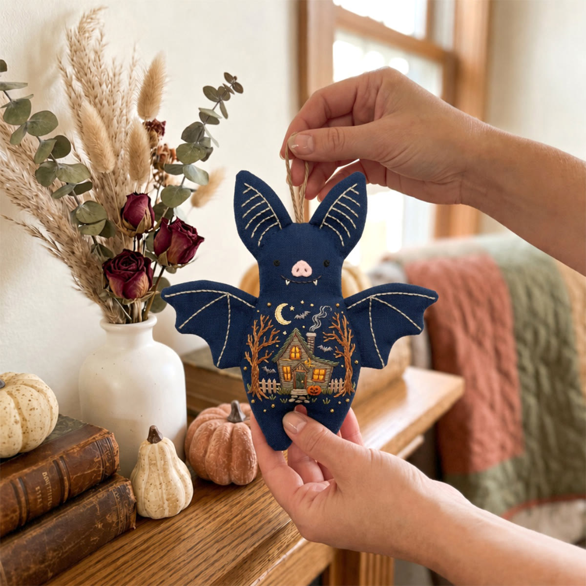 Rubbyoo Bat Embroidery Kit - Haunted House | Unique Handmade Gift | Halloween Tree Ornament - image 7