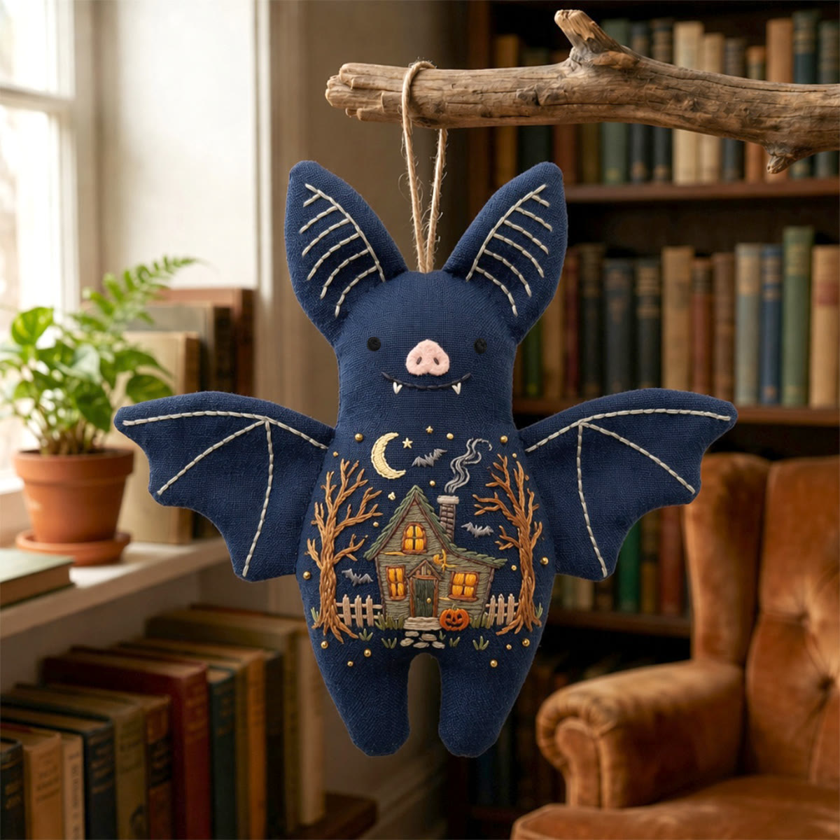 Rubbyoo Bat Embroidery Kit - Haunted House | Unique Handmade Gift | Halloween Tree Ornament - image 2