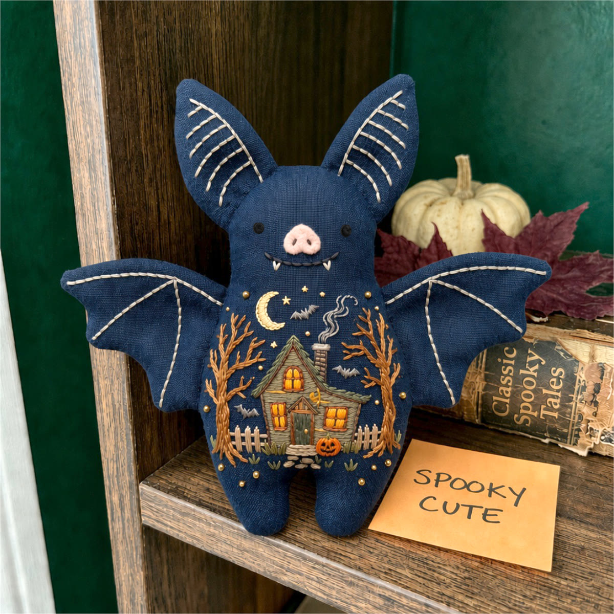 Rubbyoo Bat Embroidery Kit - Haunted House | Unique Handmade Gift | Halloween Tree Ornament - image 3