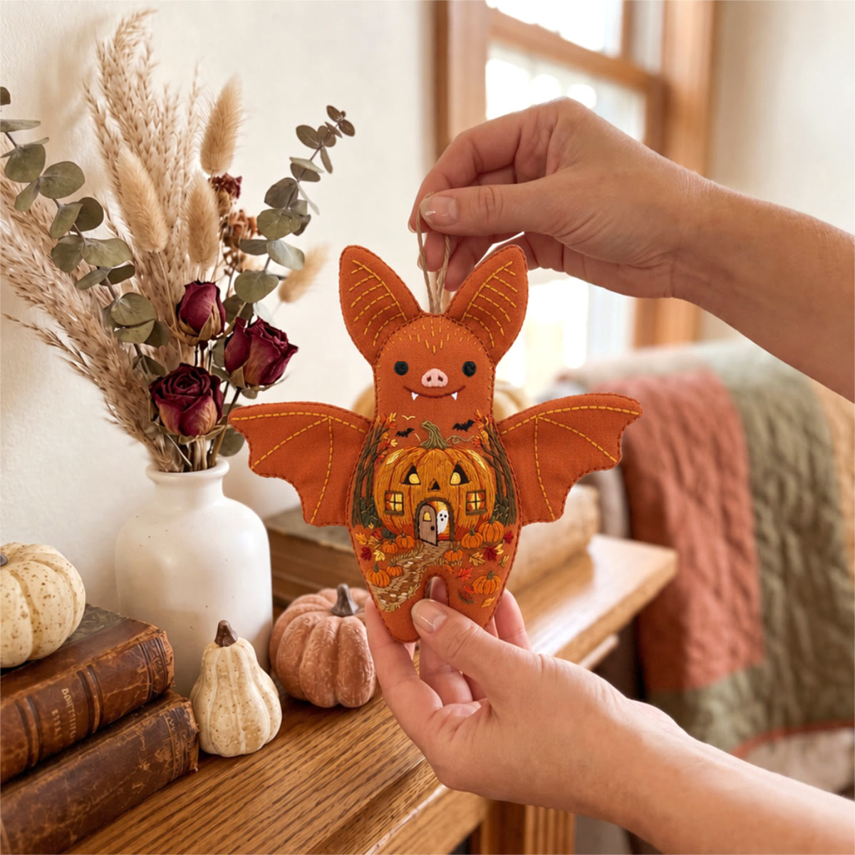 Rubbyoo Bat Embroidery Kit - Pumpkin House |  Creepy Cute Gift | Bedroom Hanging Decor - image 7