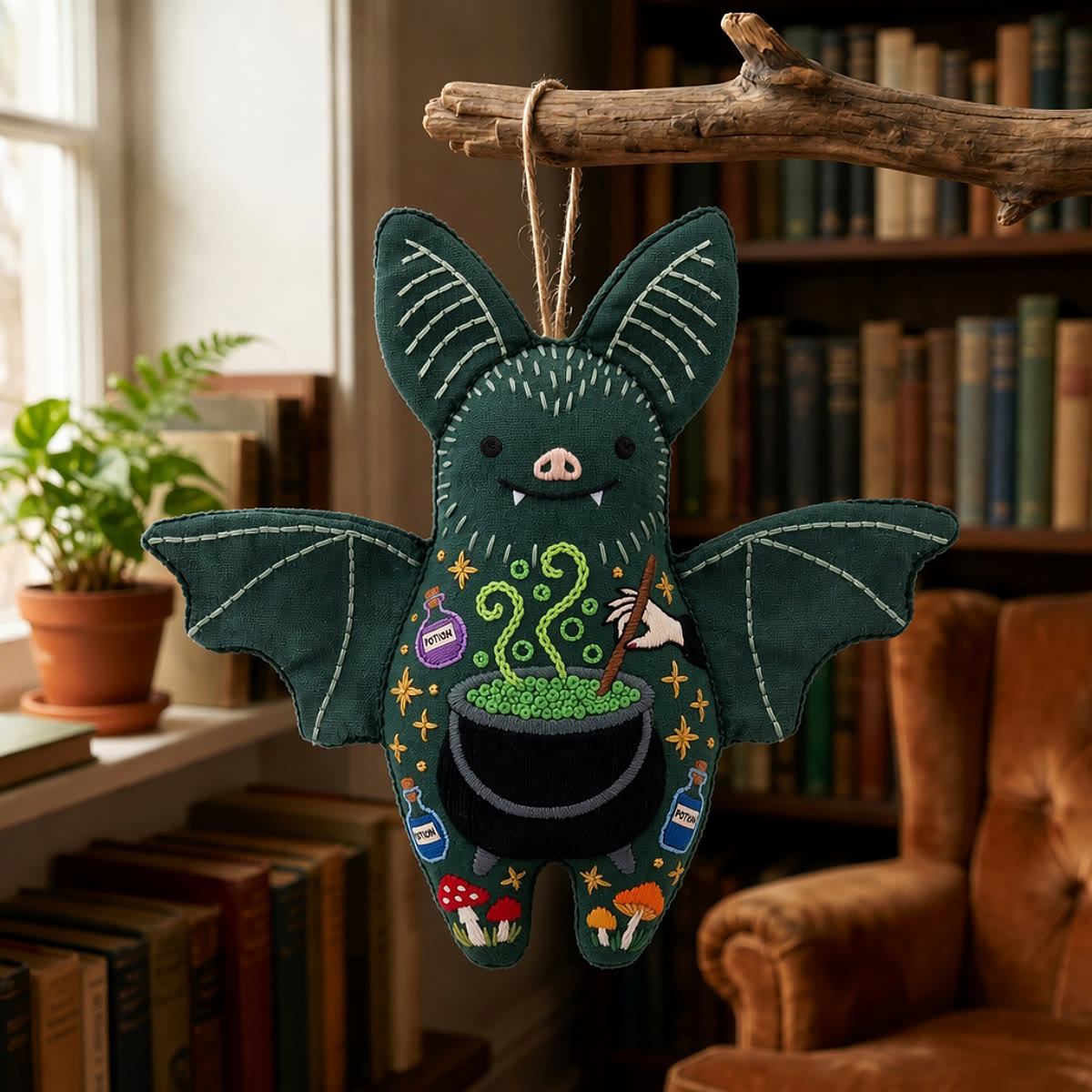 Rubbyoo Bat Embroidery Kit - Witch Cauldron | Gift For Friends | Gothic Halloween Decor - image 2