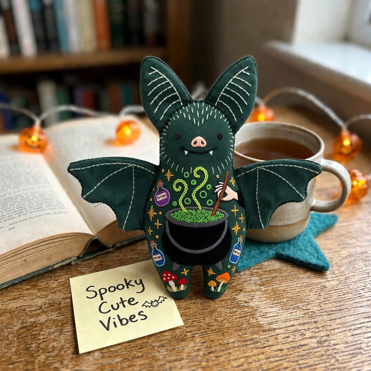 Rubbyoo Bat Embroidery Kit - Witch Cauldron | Gift For Friends | Gothic Halloween Decor - image 5