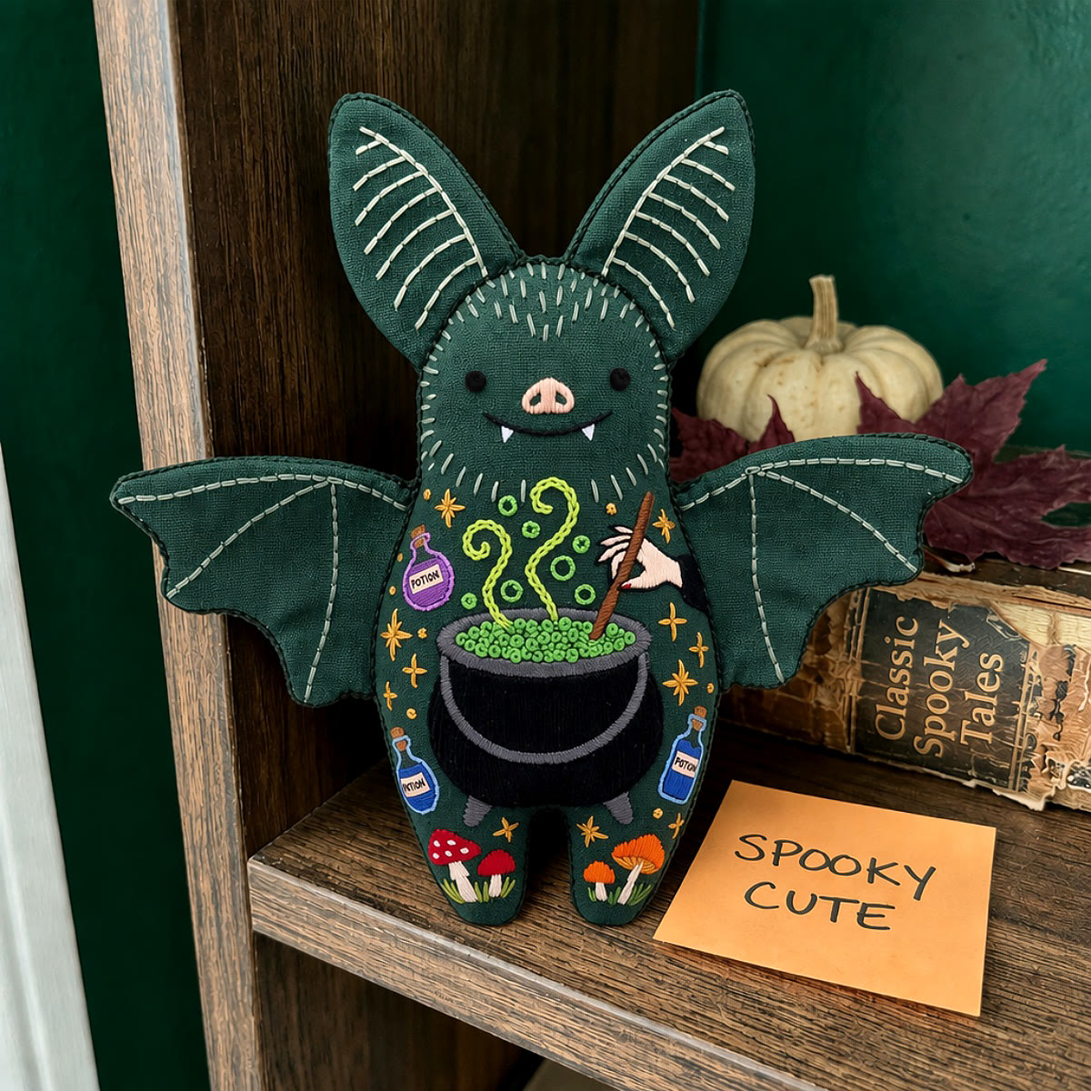 Rubbyoo Bat Embroidery Kit - Witch Cauldron | Gift For Friends | Gothic Halloween Decor - image 3