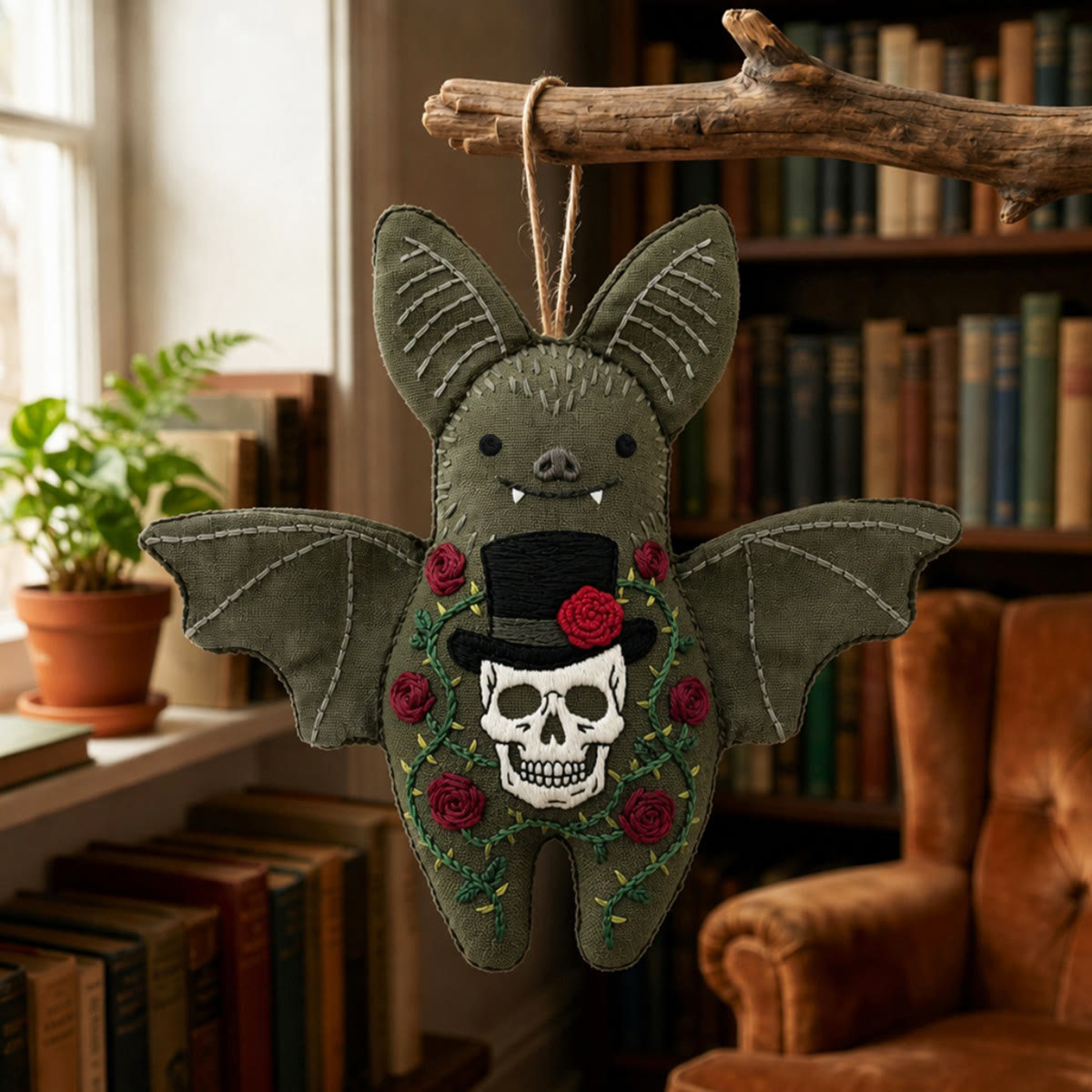 Rubbyoo Bat Embroidery Kit - Skull In Top Hat | Romantic Dark Aesthetic Craft | Victorian Gothic Halloween Decor - image 2