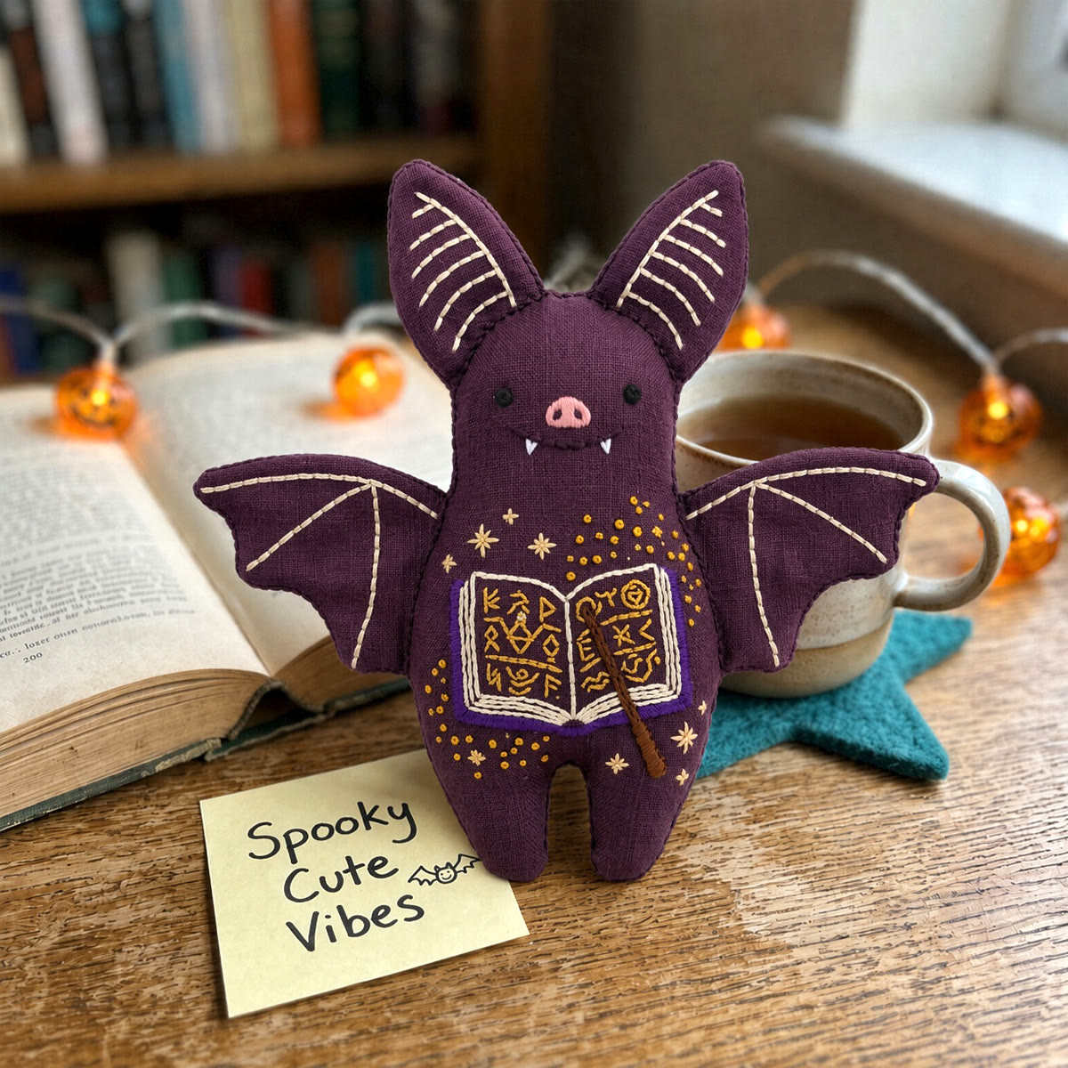 Rubbyoo Bat Embroidery Kit - Open Spell Book | Halloween Party Favor | Window Hanging Decor - image 4