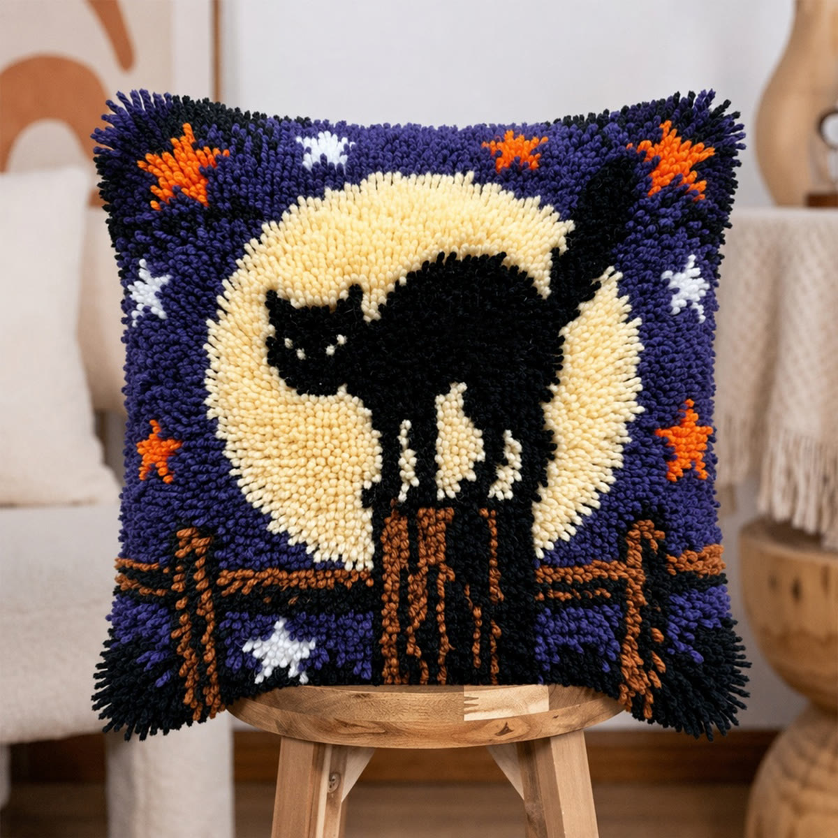 Rubbyoo Latch Hook Pillow Kit - Mischievous Black Cat | Versatile Home Decor | Thoughtful Halloween Gift Idea - image 6