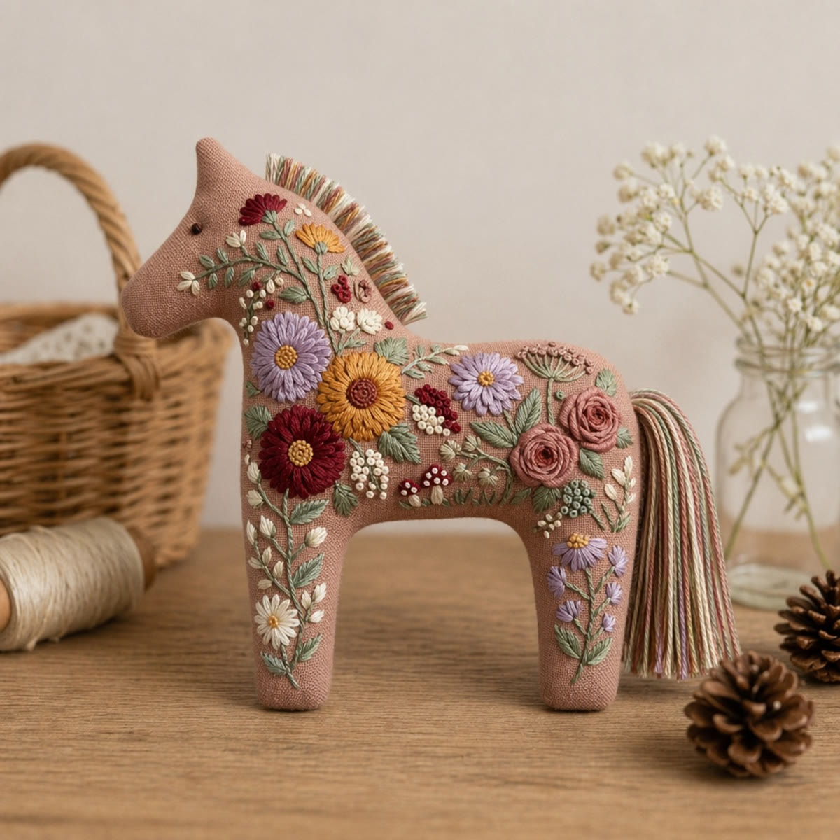 Rubbyoo Dala Horse Embroidery Kit - Vibrant Flowers | Unique Gift For Her | Cottagecore Bag Charm - image 2
