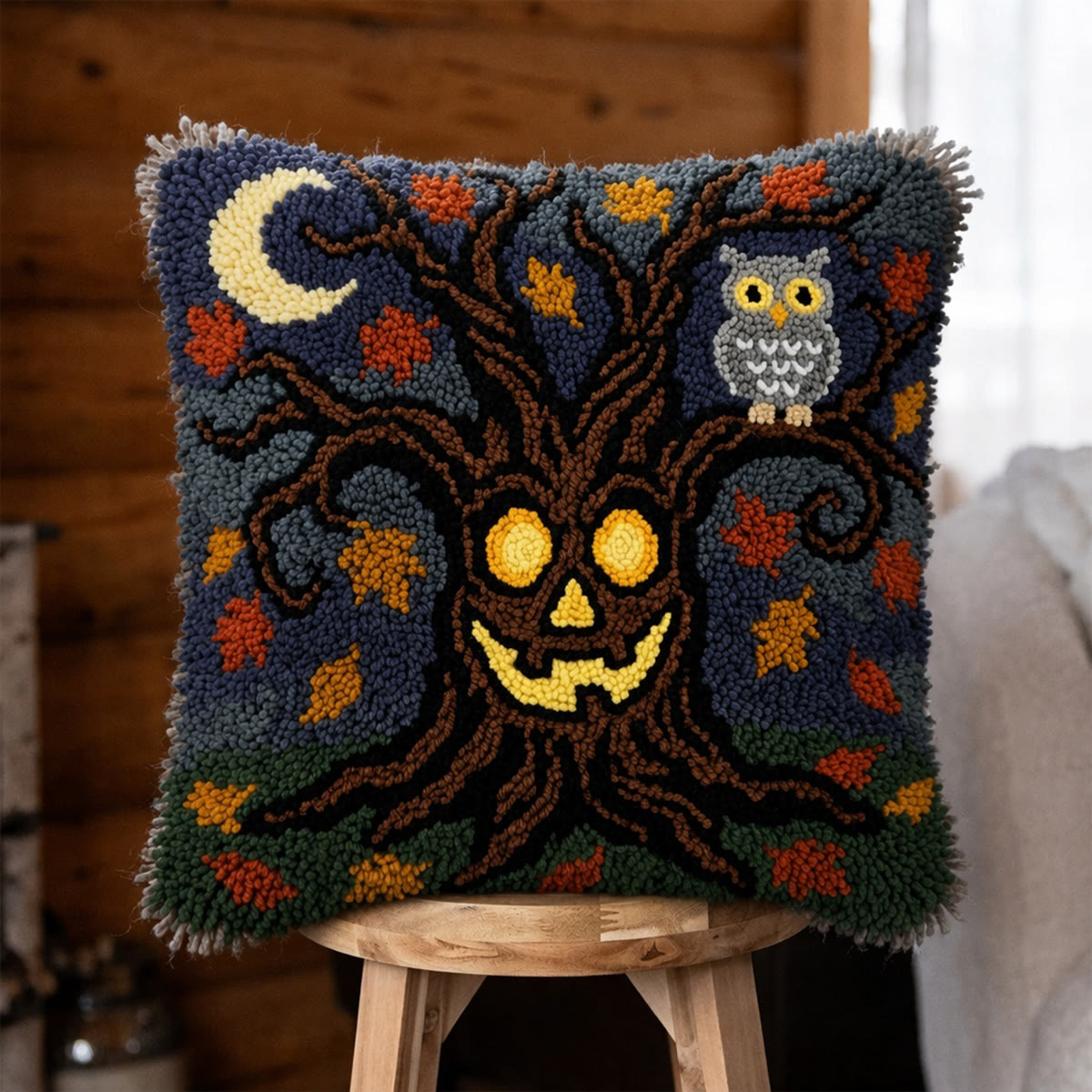 Rubbyoo Latch Hook Pillow Kit - Whispers Of The Forest | Spooky Halloween Handicraft | Decorative Cushion Cover  - 43*43cm - image 1