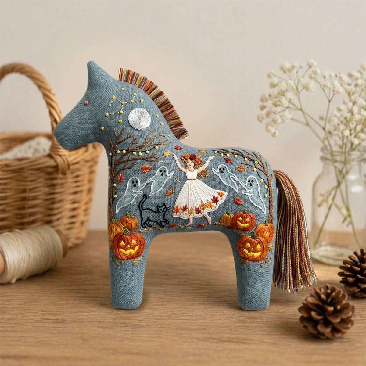Rubbyoo Dala Horse Embroidery Kit - Dancing Girl | Witchy Gift For Her | Cute Halloween Ornament - image 2