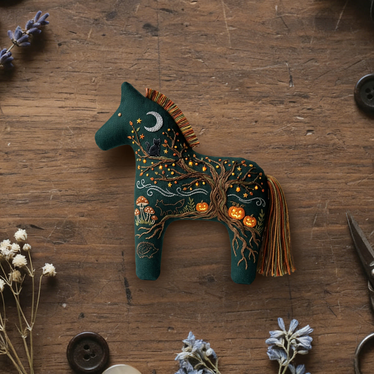 Rubbyoo Dala Horse Embroidery Kit - Ancient Tree With Roots | Halloween Handcrafted Gift | Whimsical Gothic Accessory - 6 inches hoop kit - image 1