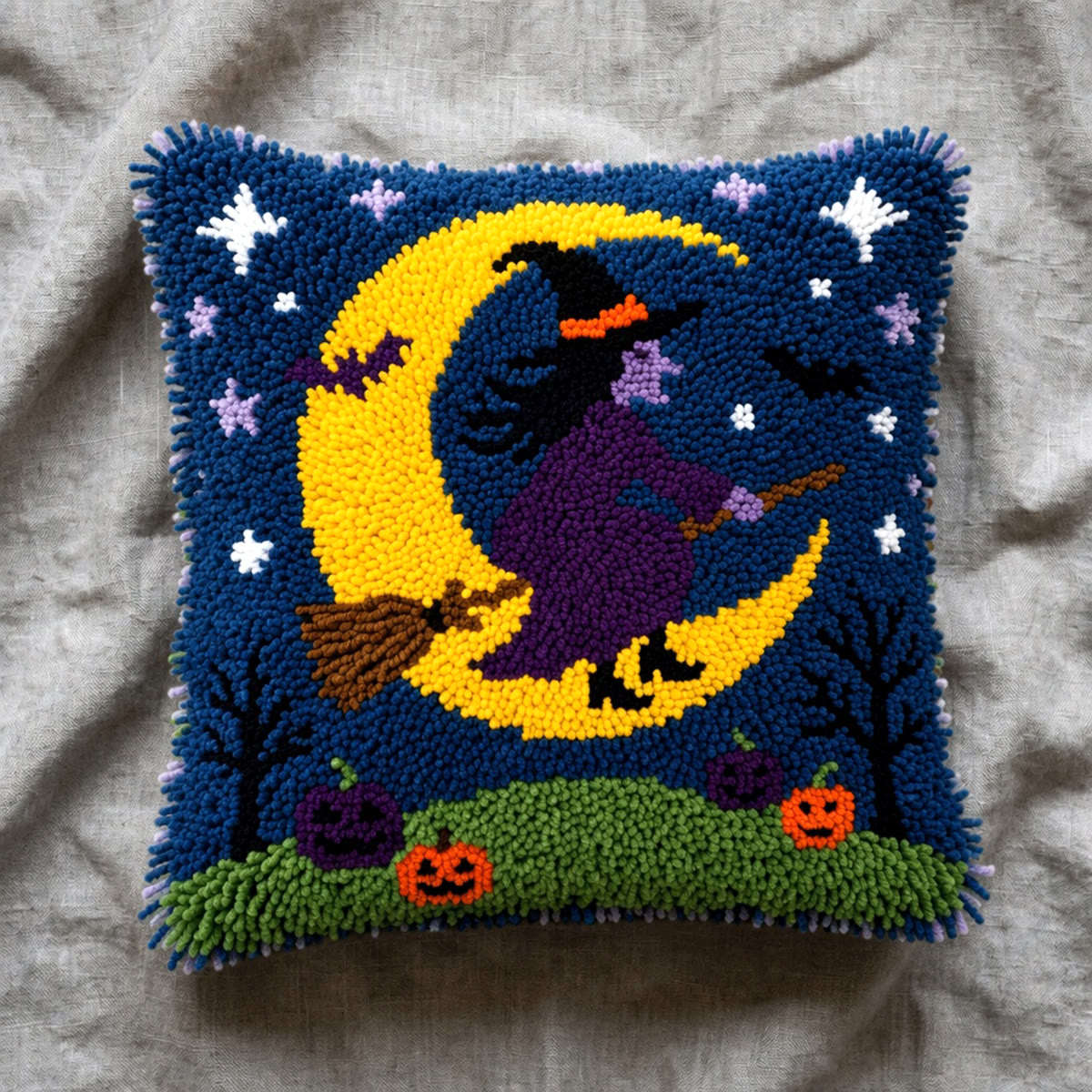 Rubbyoo Latch Hook Pillow Kit - Flying Witch | Cozy Cushion Art | Diy Halloween Room Decor - image 8