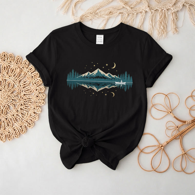 Rubbyoo Mountain Nightscape  Graphic Tee  - Perfect For Outdoor Adventure | Special Nature Theme Unisex  T-shirt - Black - 2XL - image 4