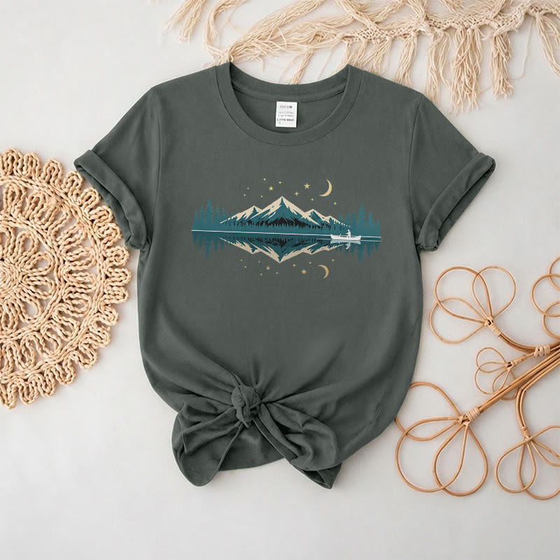 Rubbyoo Mountain Nightscape  Graphic Tee  - Perfect For Outdoor Adventure | Special Nature Theme Unisex  T-shirt - Dark Gray - 2XL - image 5