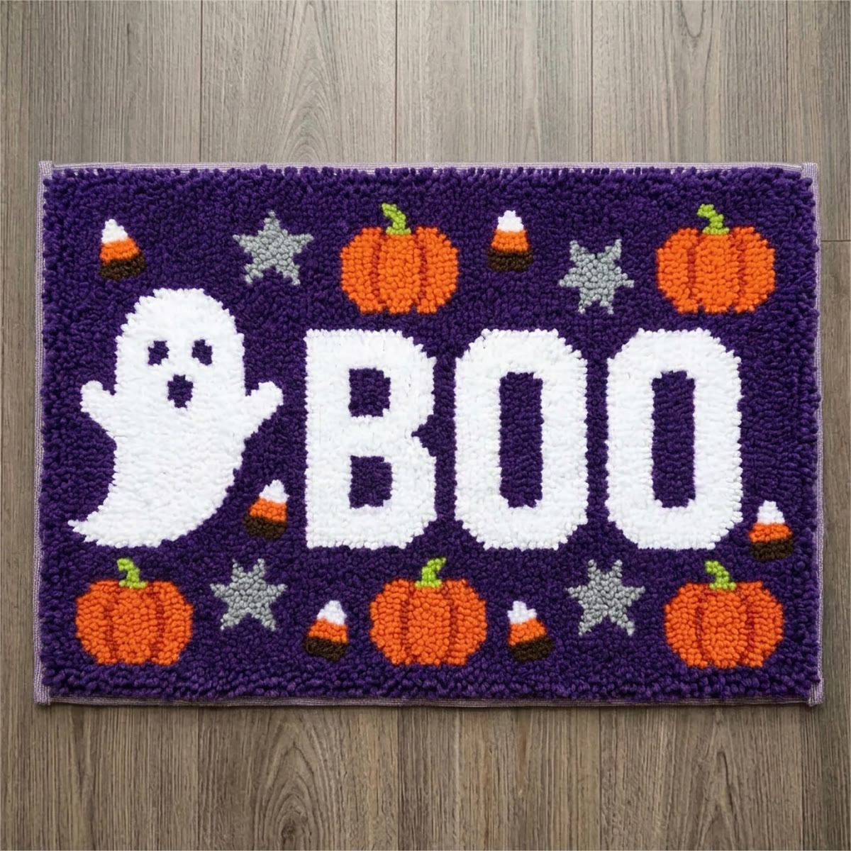 Rubbyoo Latch Hook Rug Kit - Boo Ghost | Tufted Entryway Rug | Craetive Halloween Craft  - 75x50cm - image 1