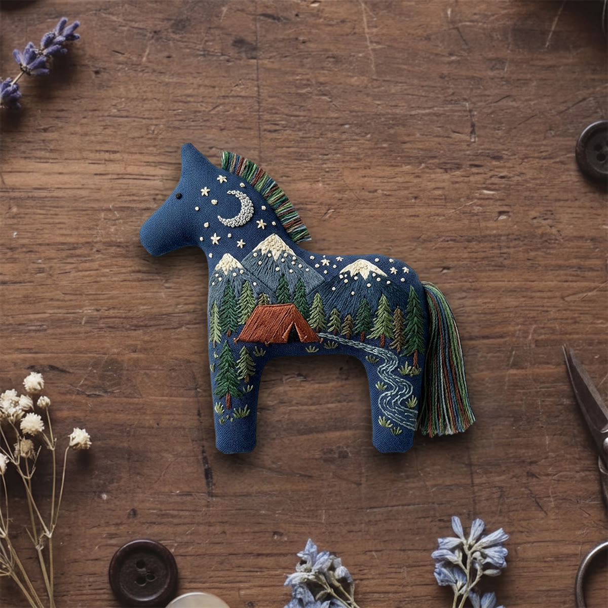 Rubbyoo Dala Horse Embroidery Kit - Snow-capped Mountains | Nature Lover Gift | DIY Handmade Craft - 6 inches hoop kit - image 1