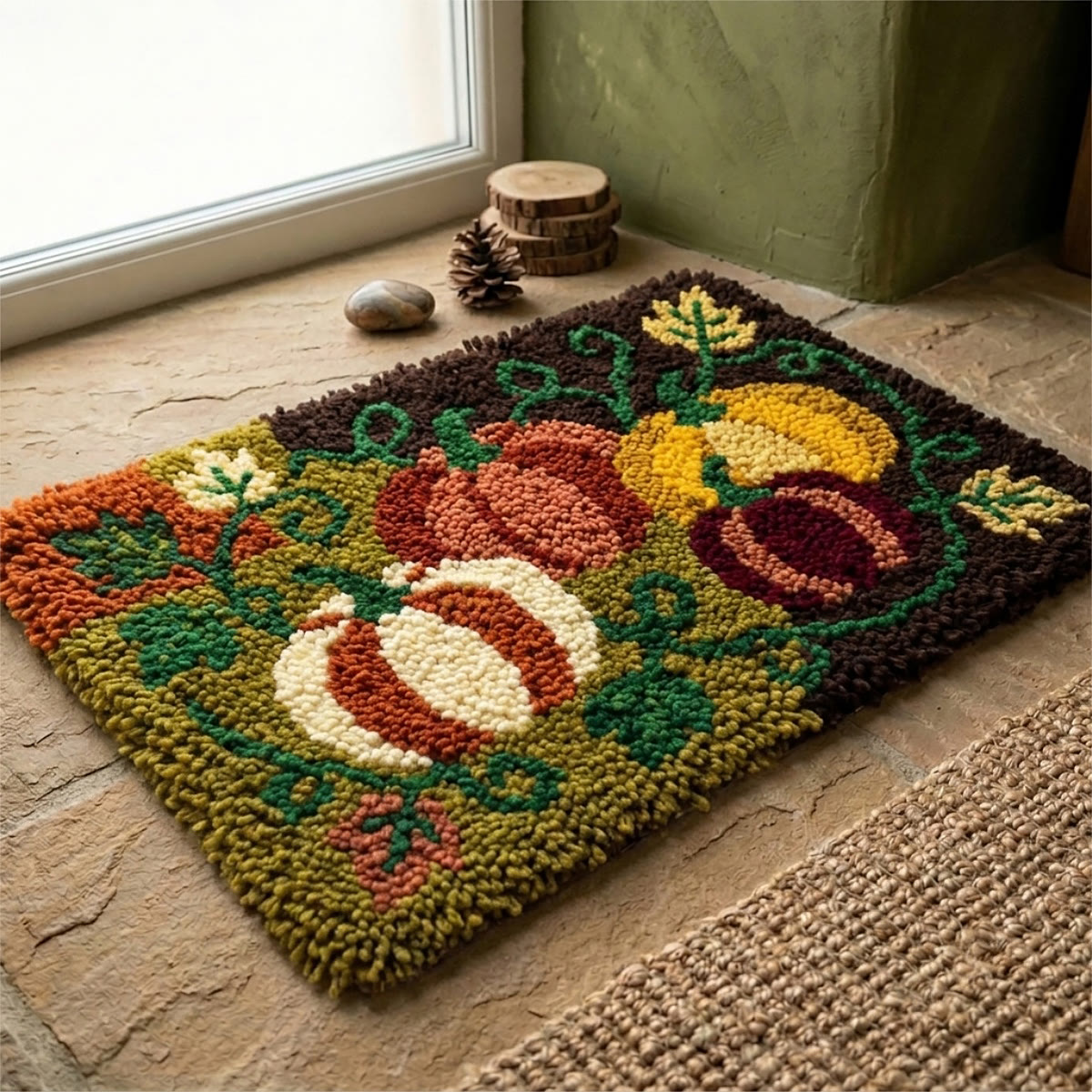 Rubbyoo Latch Hook Rug Kit - Autumn Pumpkin | Special Halloween Doormat | Thanksgiving Handmade Gift  - image 6