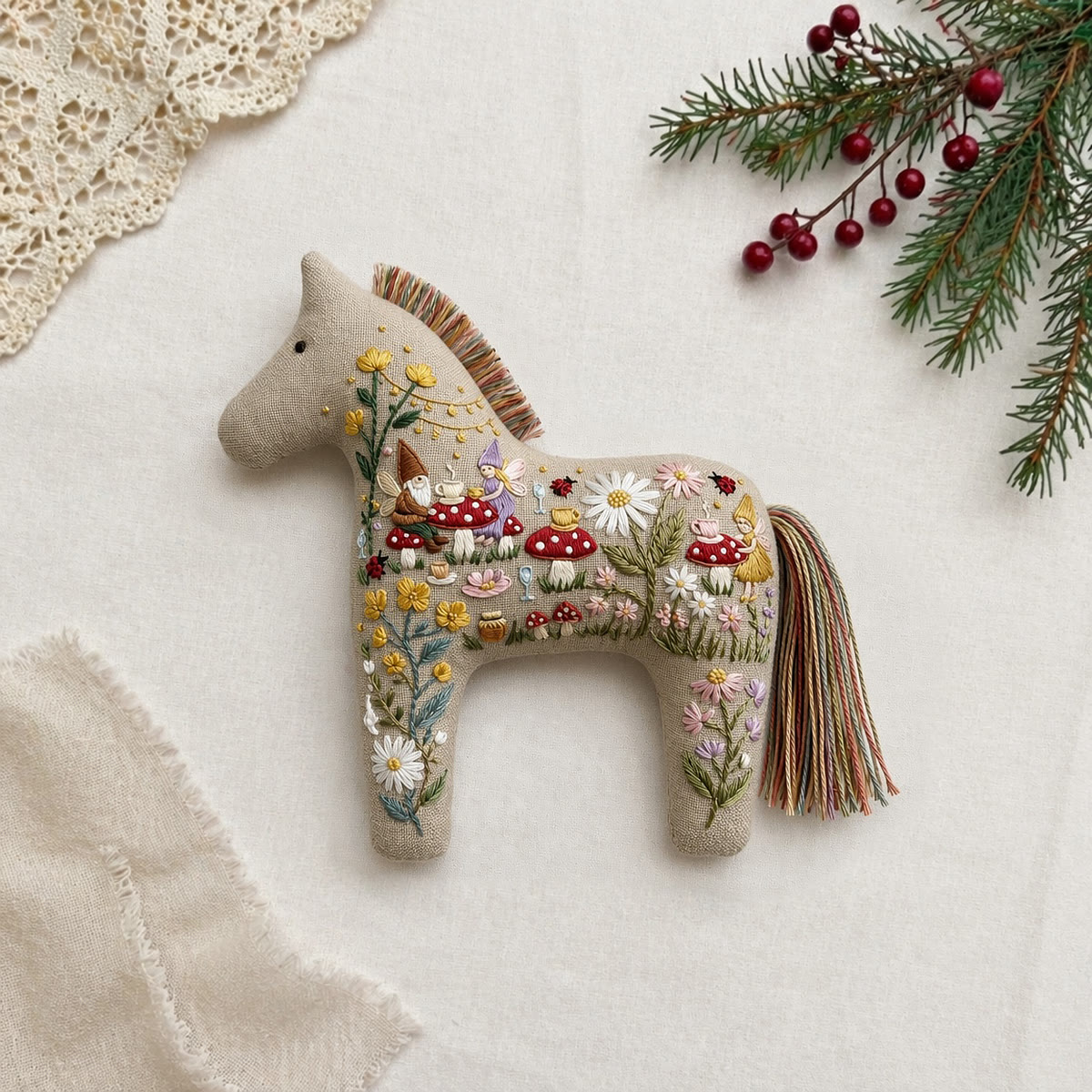 Rubbyoo Dala Horse Embroidery Kit - Garden Gnome | Whimsical Gift For Her | Handmade Bag Pendant - image 5