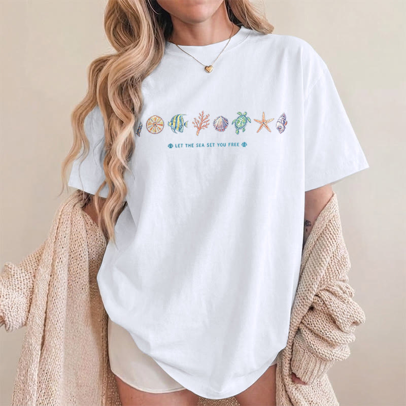 Rubbyoo Beach Day Graphic Tee  - Cartoon Coastal Sketch | Eye-Catching Summer Vacation Look - image 12