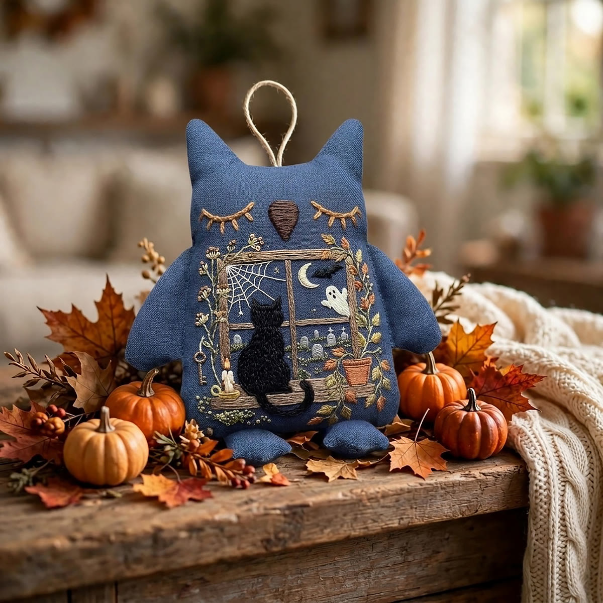 Rubbyoo Owl Embroidery Kit - Black Cat On Window Sill | Handmade Craft | Halloween Home Decor - image 6