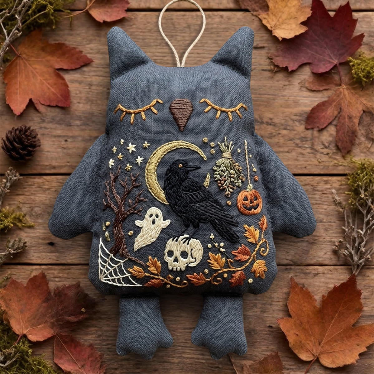 Rubbyoo Owl Embroidery Kit - Crow On Skull | Halloween Gift | Dark Academia Room Decor - 6 inches hoop kit - image 1