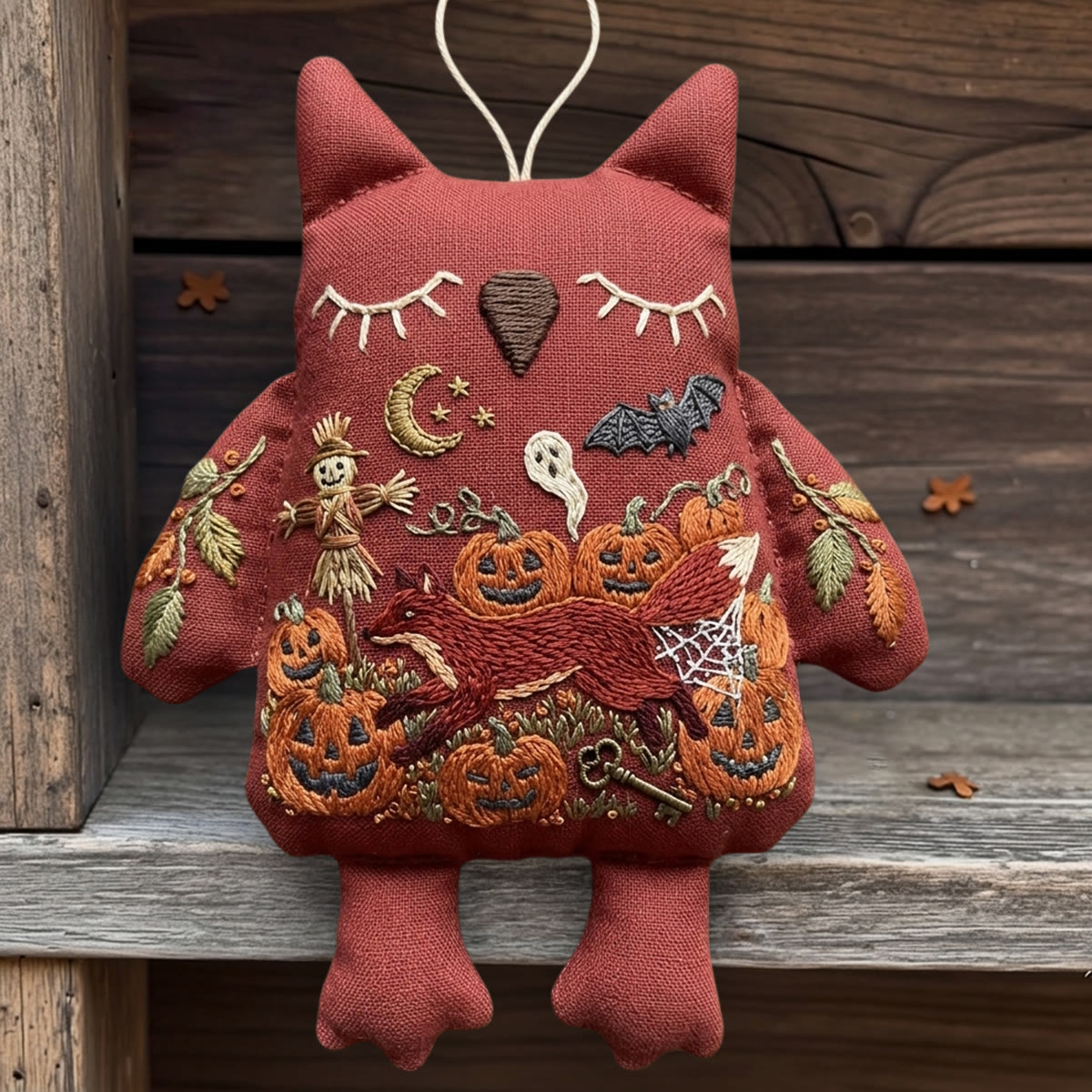 Rubbyoo Owl Embroidery Kit - Red Fox Leaping In Pumpkin Patch | Spooky Season Gift | Door Hanger - image 3