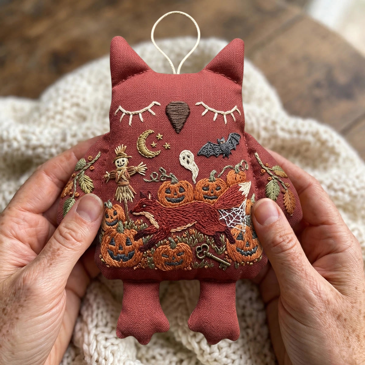 Rubbyoo Owl Embroidery Kit - Red Fox Leaping In Pumpkin Patch | Spooky Season Gift | Door Hanger - image 7