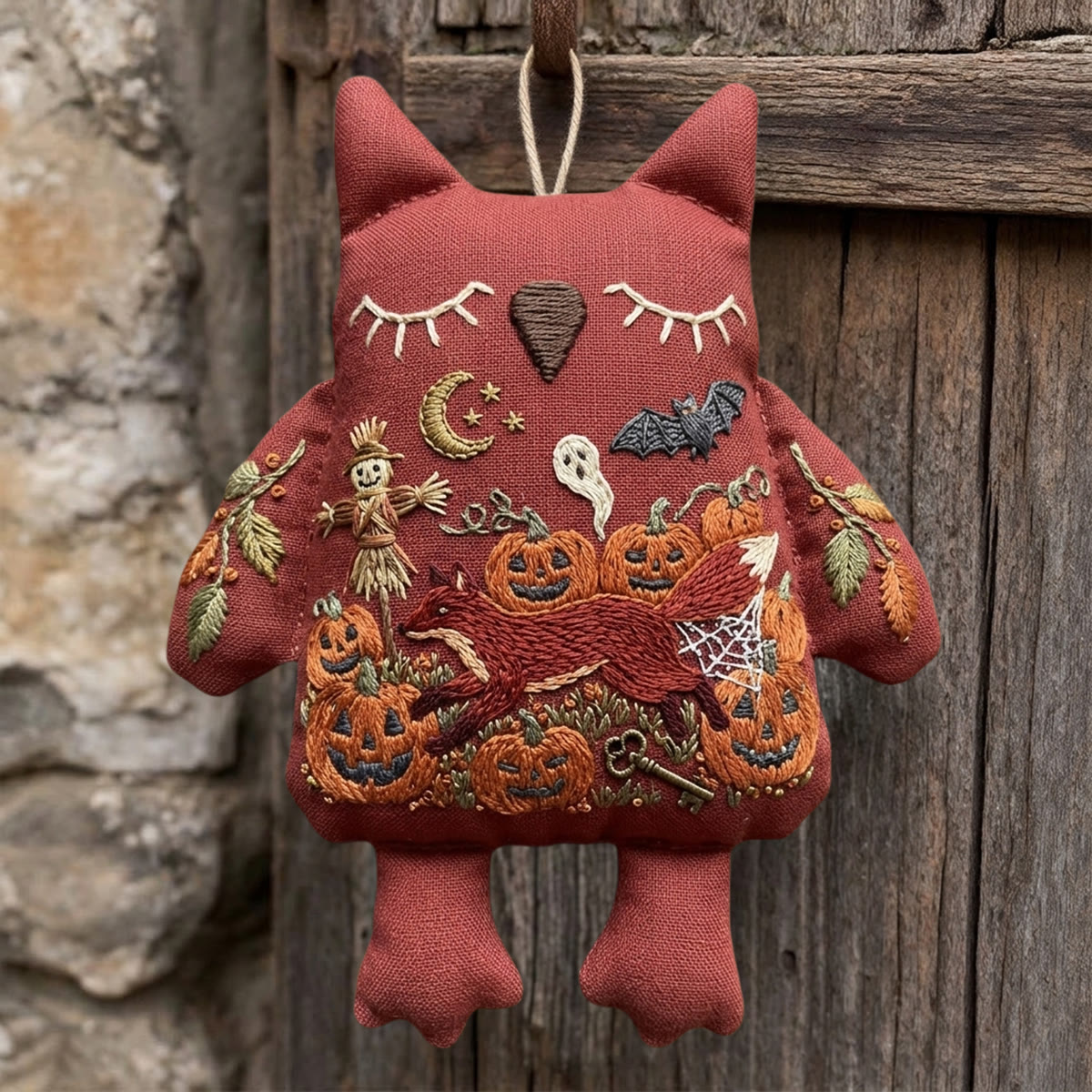 Rubbyoo Owl Embroidery Kit - Red Fox Leaping In Pumpkin Patch | Spooky Season Gift | Door Hanger - image 2