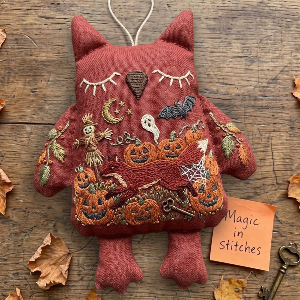 Rubbyoo Owl Embroidery Kit - Red Fox Leaping In Pumpkin Patch | Spooky Season Gift | Door Hanger - image 6