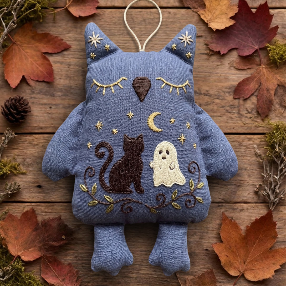 Rubbyoo Owl Embroidery Kit - Black Cat And Ghost | Spooky Cute Gift | Whimsical Goth Decor - 6 inches hoop kit - image 1