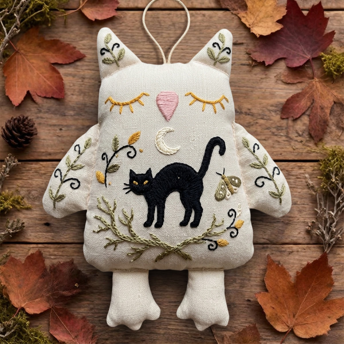 Rubbyoo Owl Embroidery Kit - Arching Black Cat | Gift For Owl Lovers | Minimalist Halloween Decor - 6 inches hoop kit - image 1