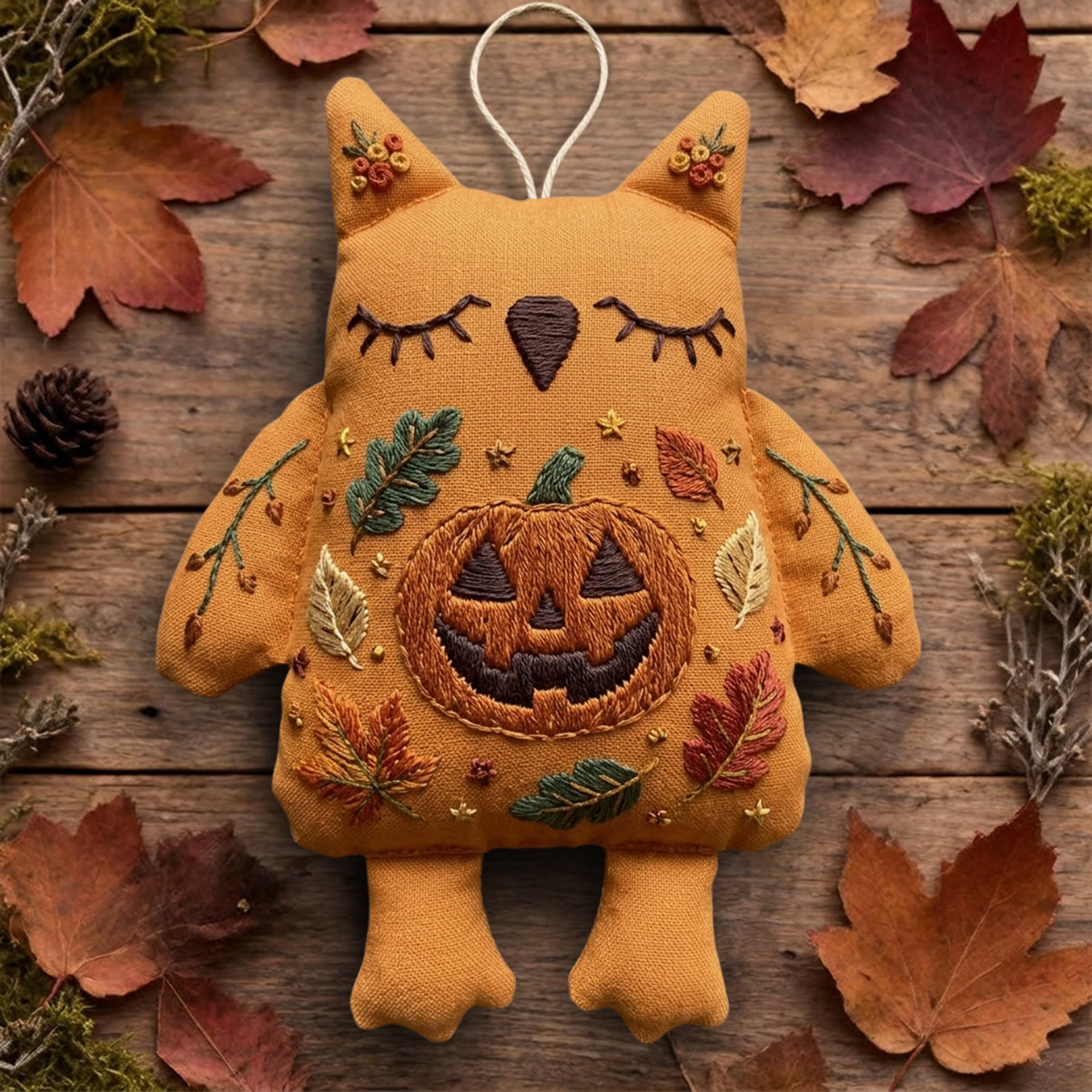 Rubbyoo Owl Embroidery Kit - Carved Pumpkin | Handcrafted Art Keepsake | Cottagecore Autumn Wall Decor - 6 inches hoop kit - image 1