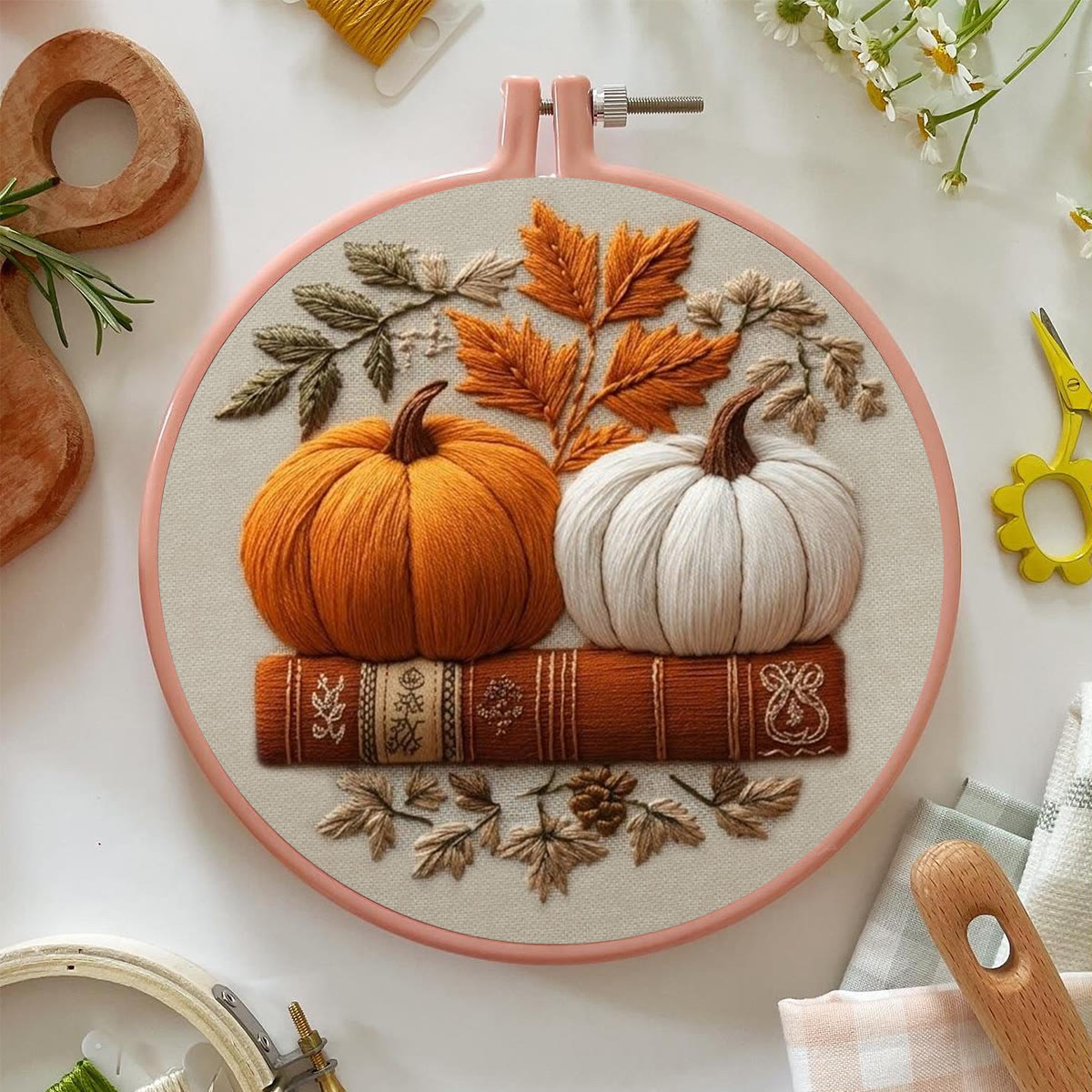 Rubbyoo Embroidery Kit - Pumpkin Story Book | DIY Present For Bookish Friend | Autumn Seasonal Room Accent - image 6