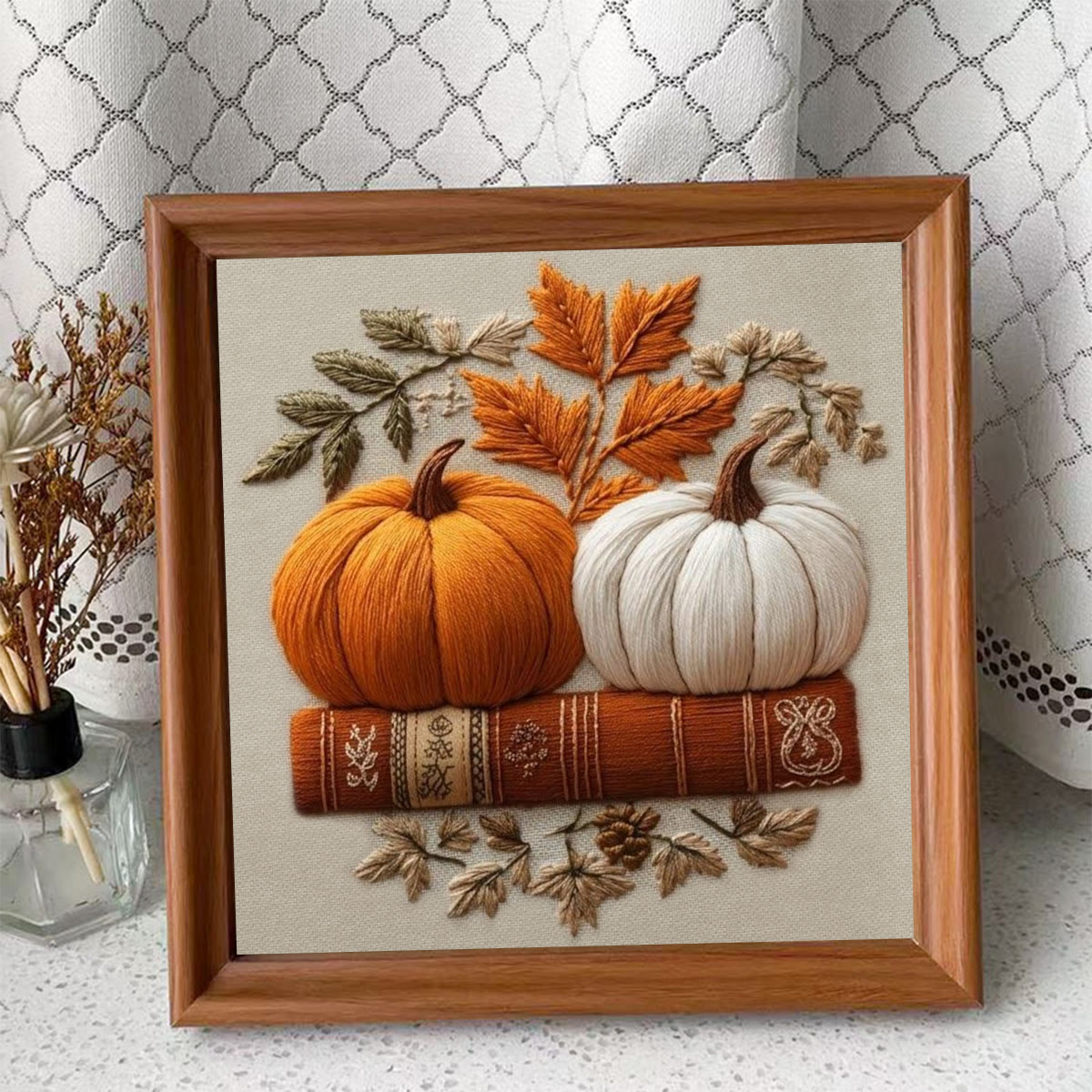 Rubbyoo Embroidery Kit - Pumpkin Story Book | DIY Present For Bookish Friend | Autumn Seasonal Room Accent - Embroidery Kit Plus An Extra Frame - image 9