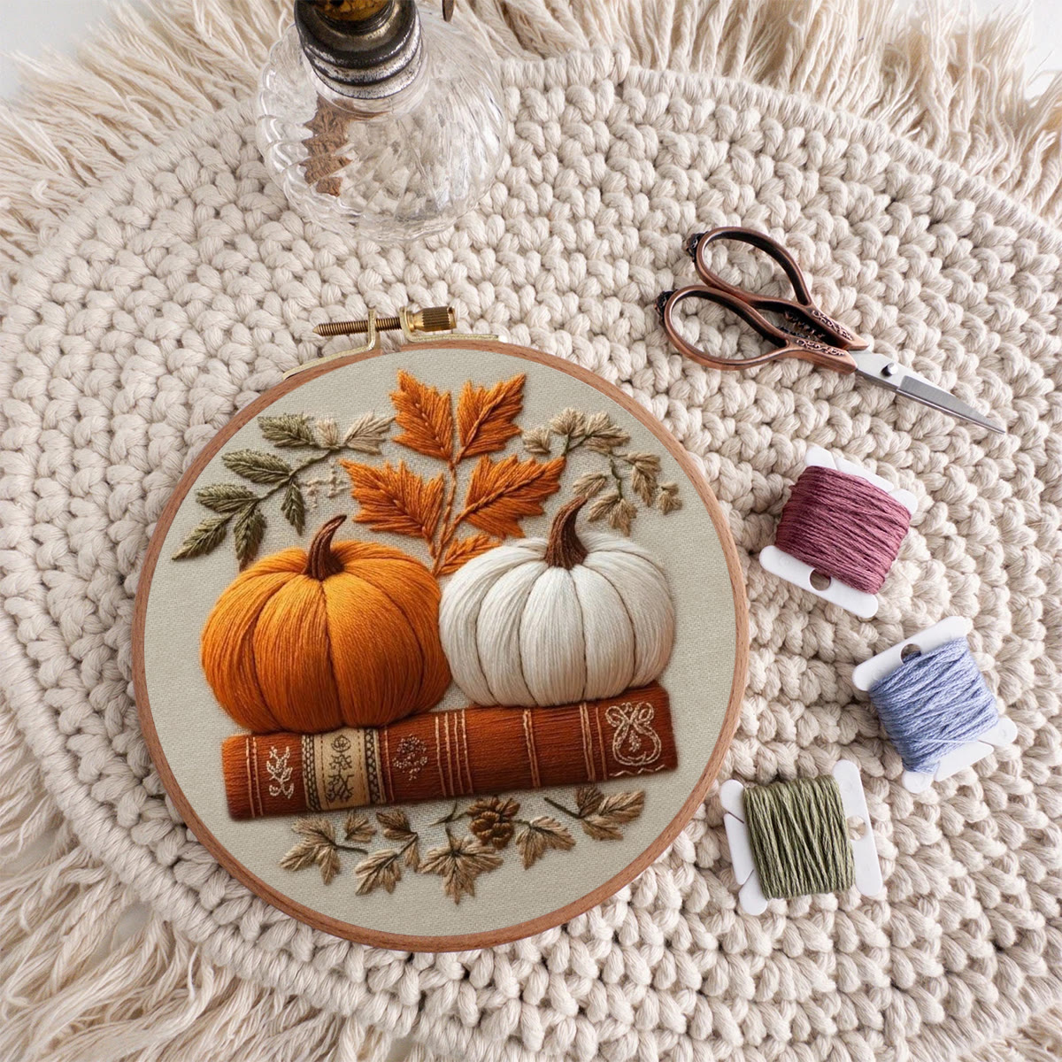 Rubbyoo Embroidery Kit - Pumpkin Story Book | DIY Present For Bookish Friend | Autumn Seasonal Room Accent - image 8