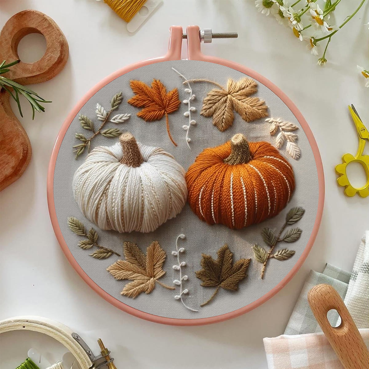 Rubbyoo Embroidery Kit - Pumpkin's Fall | Exquisite Pumpkin Texture Pattern | Elegant Botanical Style Needlework - image 3