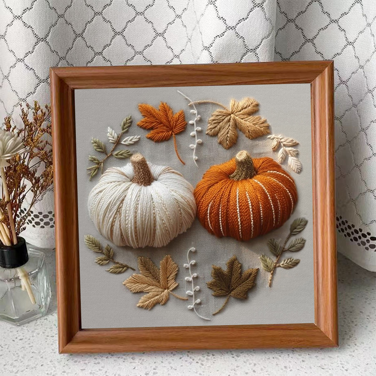 Rubbyoo Embroidery Kit - Pumpkin's Fall | Exquisite Pumpkin Texture Pattern | Elegant Botanical Style Needlework - Embroidery Kit Plus An Extra Frame - image 10
