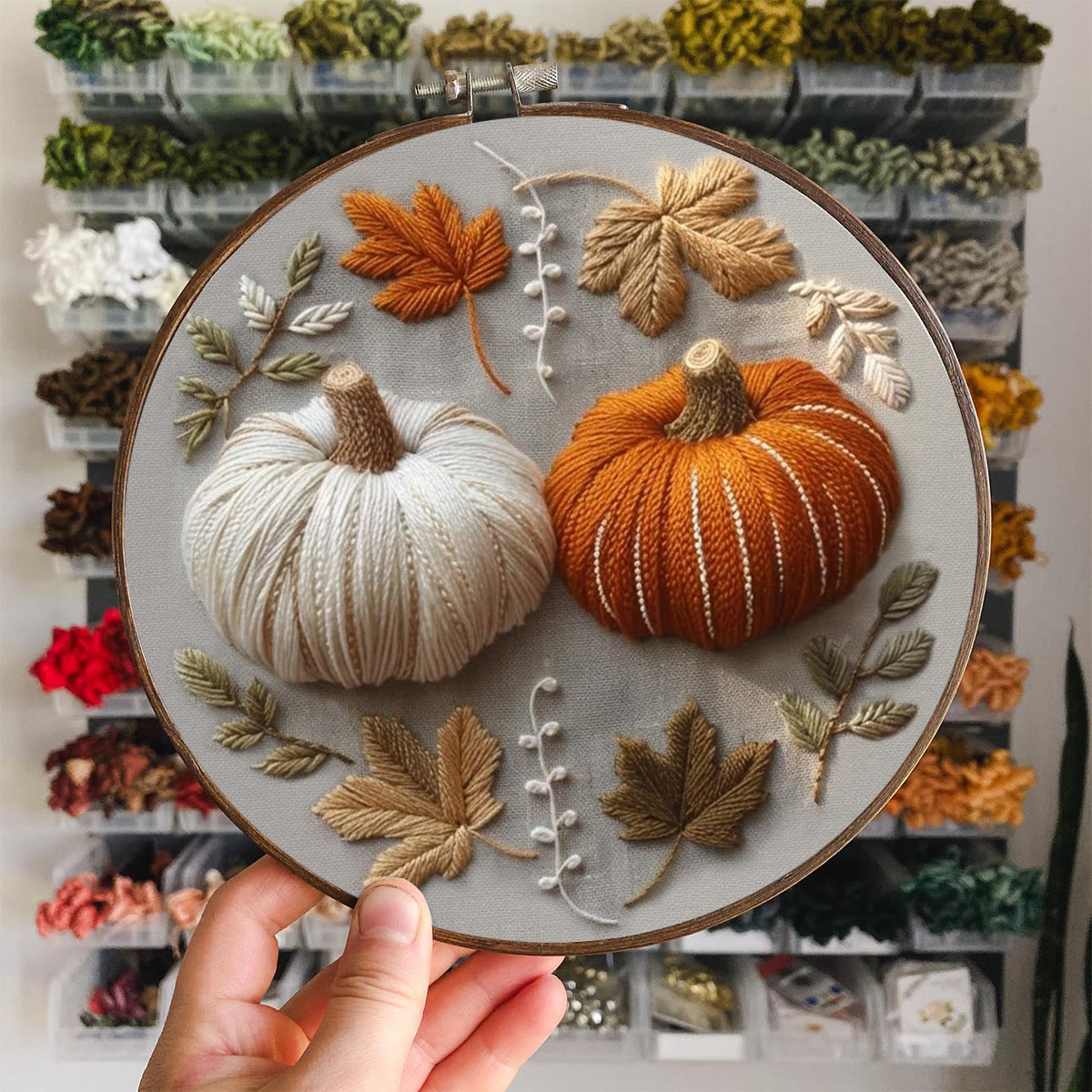 Rubbyoo Embroidery Kit - Pumpkin's Fall | Exquisite Pumpkin Texture Pattern | Elegant Botanical Style Needlework - image 5