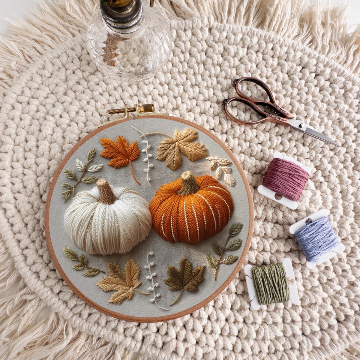 Rubbyoo Embroidery Kit - Pumpkin's Fall | Exquisite Pumpkin Texture Pattern | Elegant Botanical Style Needlework - image 9
