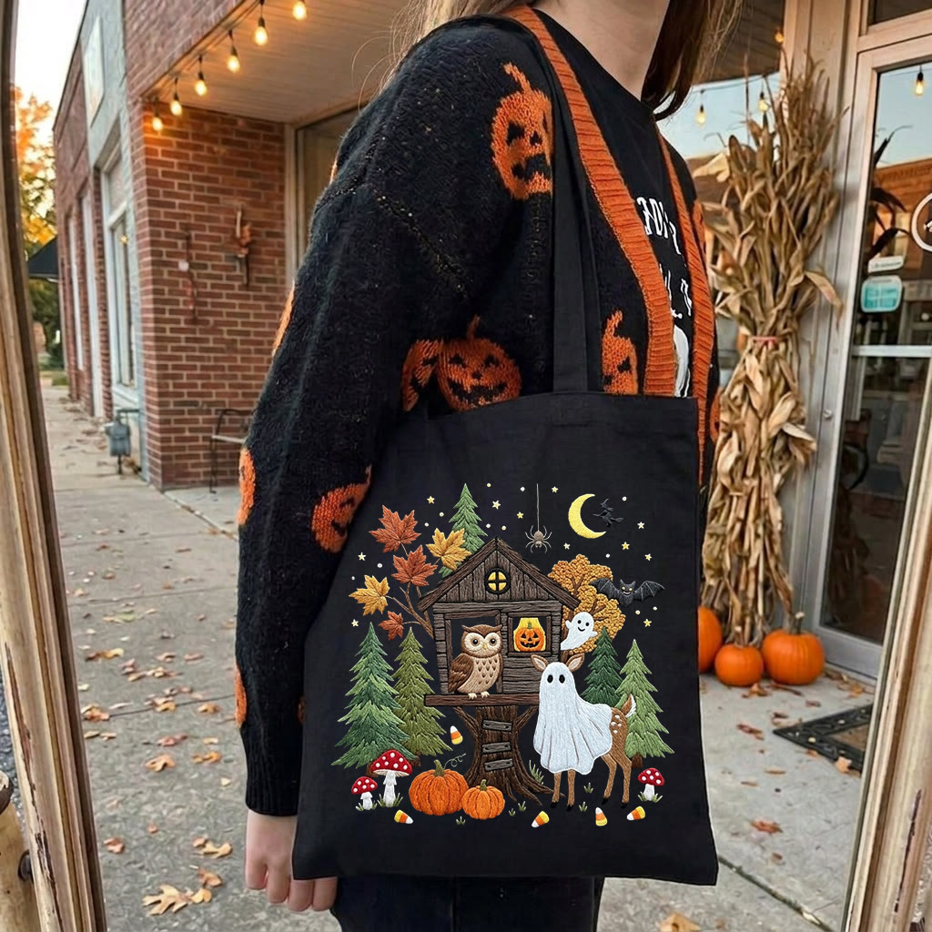 Rubbyoo Embroidery Tote Bag Kit - Witchy Forest Party | Spooky Gift For Kids | Trick-or-treat Canvas Bag - 11.8" × 13.8" - Black - image 2