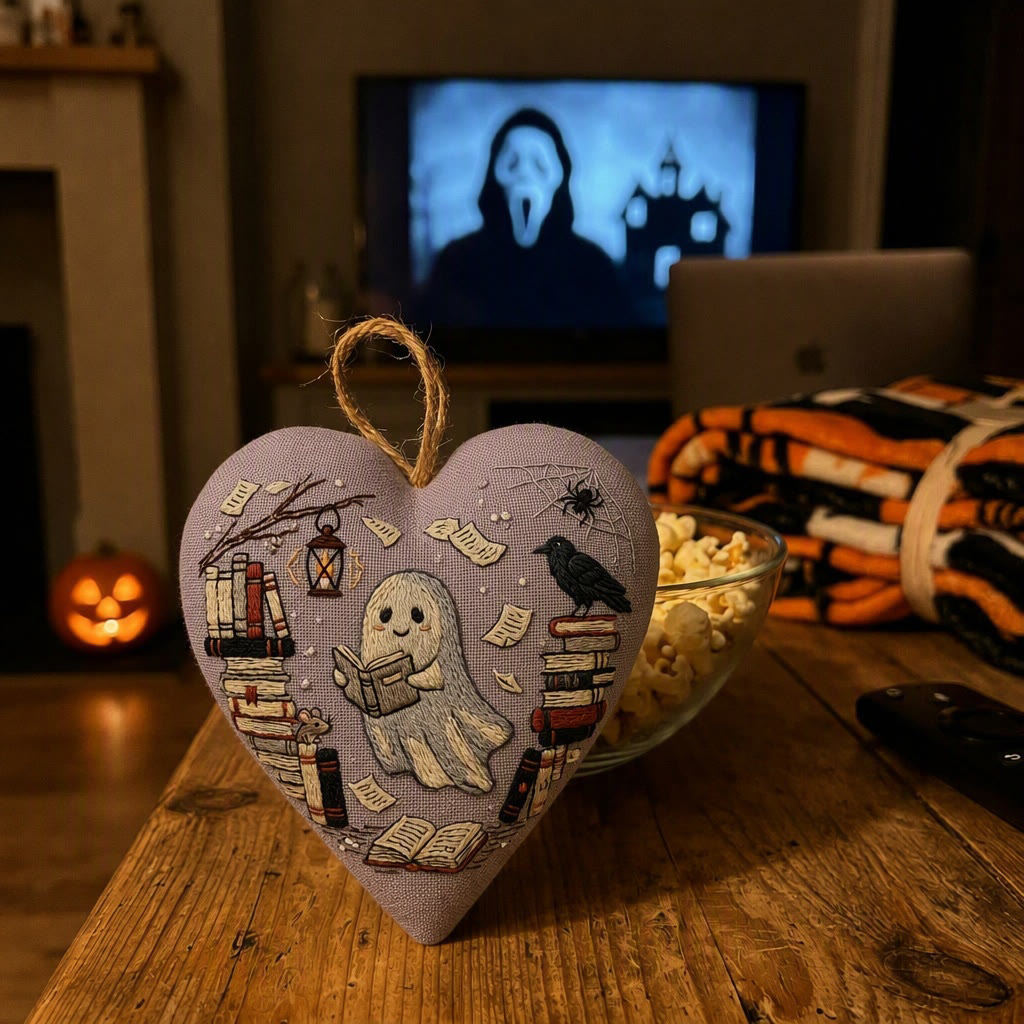 Rubbyoo Heart Embroidery Kit - Reading Ghost | Spooky Cute Gift | Halloween Aesthetic Accent - image 7