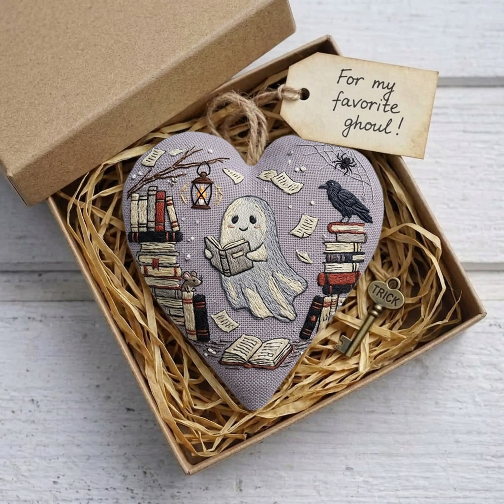 Rubbyoo Heart Embroidery Kit - Reading Ghost | Spooky Cute Gift | Halloween Aesthetic Accent - image 4