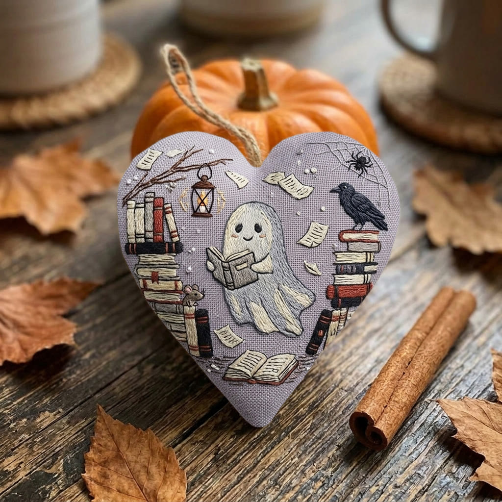 Rubbyoo Heart Embroidery Kit - Reading Ghost | Spooky Cute Gift | Halloween Aesthetic Accent - image 5